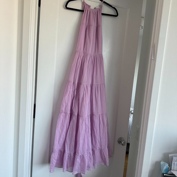 RHODE Julia Halter Neck Tiered Maxi Dress SZ XS Smokey Grape Frayed Rope Belt - Picture 5 of 11